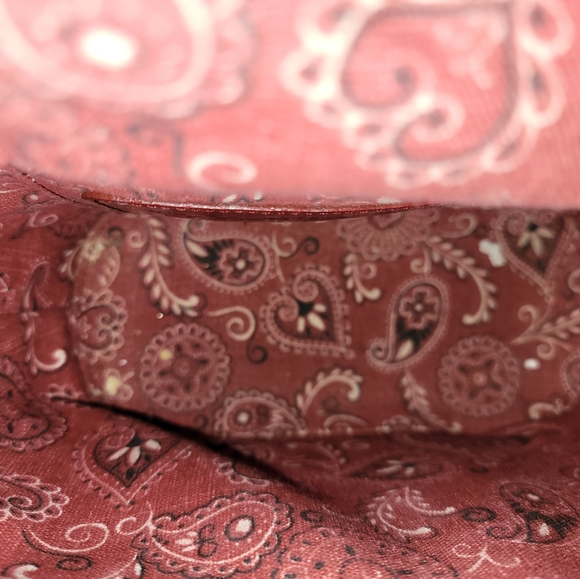 Marilyn Brighton Purse Leather Silver Red Bandana Liner Drawstring Sturdy Tote - Picture 6 of 8